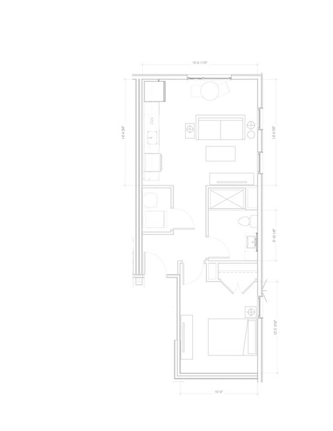 Floor plan for 1 bed, 1 bath, 553 sqft